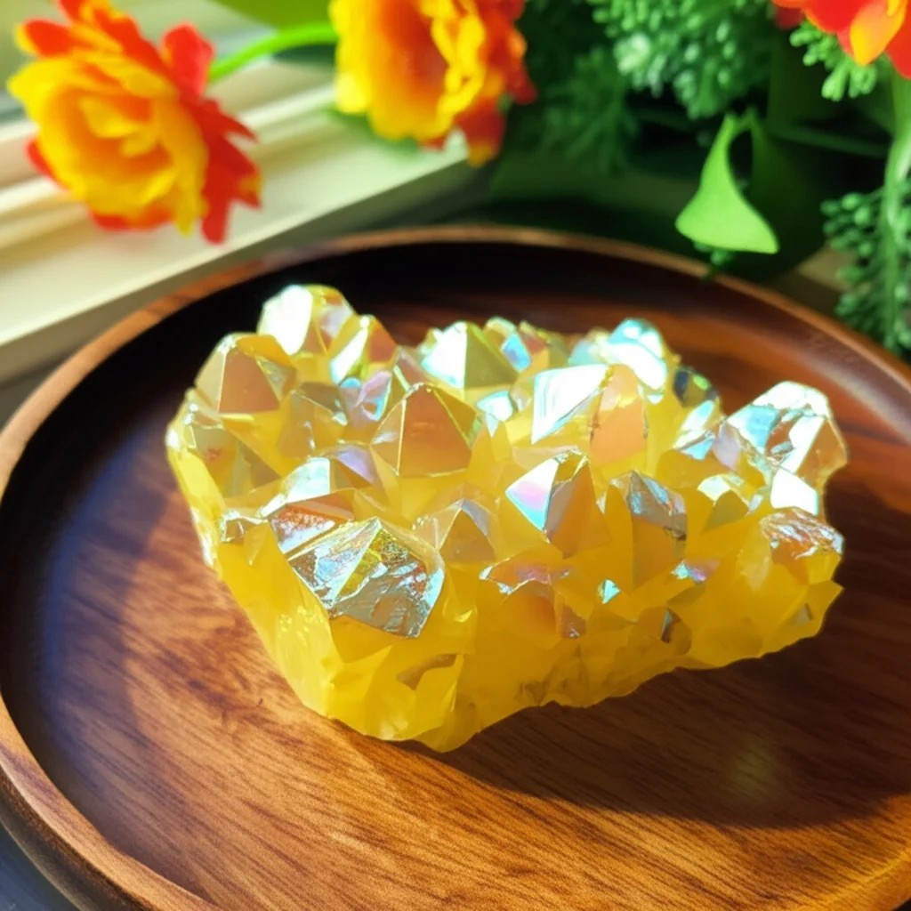 Natural Citrine Cluster Aura Crystal Cluster Mineral Specimen Healing Decoration