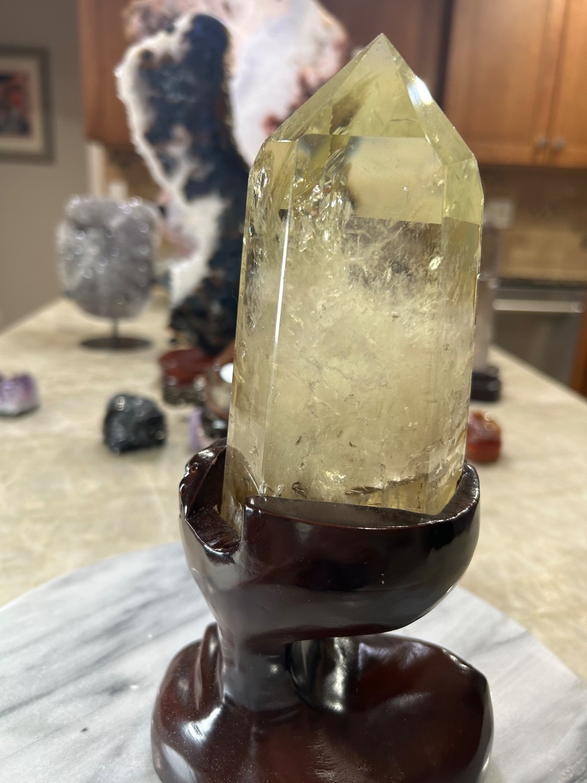 Citrine quartz crystal Freeform tower with custom wood stand