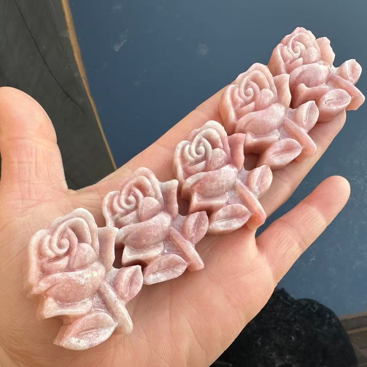 1pc Natural Pink opal Quartz hand-Carved flower skull Crystal Reiki healing gift