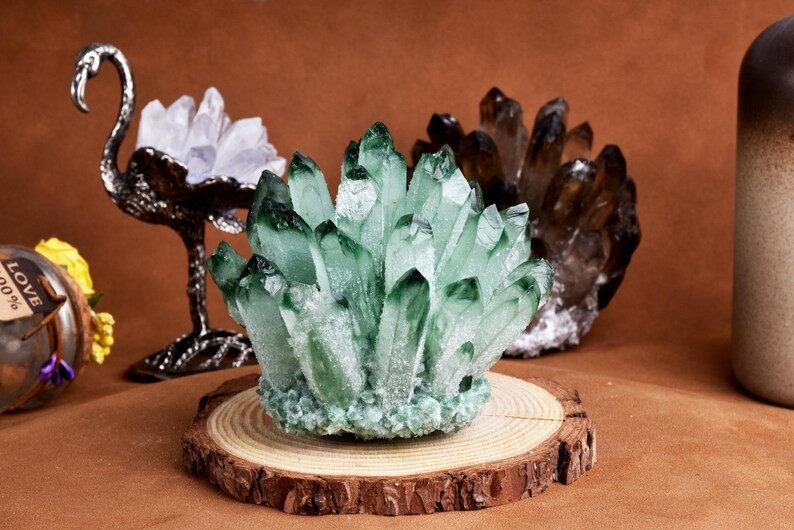 Natural Green Quartz Cluster Crystal Geode Energy Wealth Reiki Mineral Specimens