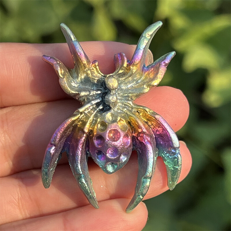 2″ Natural Rainbow Ore Quartz Carved Spider skull Crystal Healing Random 1pc