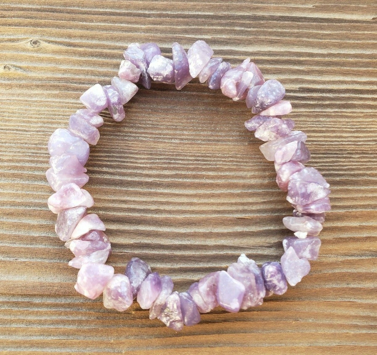 NATURAL LEPIDOLITE STONE GEMSTONE STRETCHY CHIP BRACELET