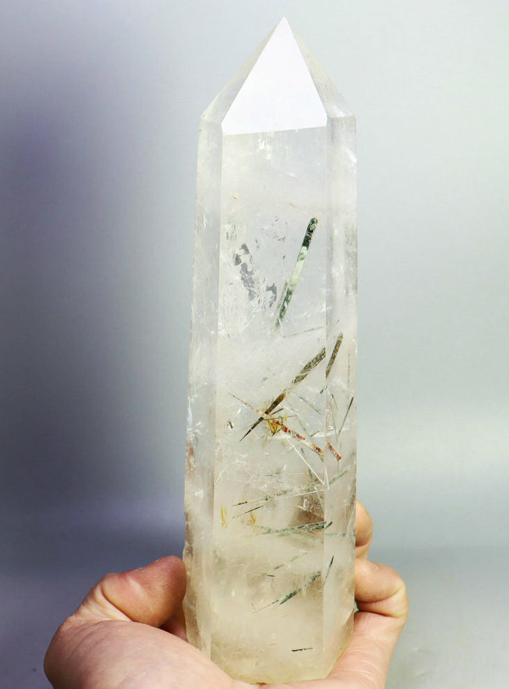 2.0lb Natural Clear Green Tourmaline Quartz Crystal Tower Wand Point Healing