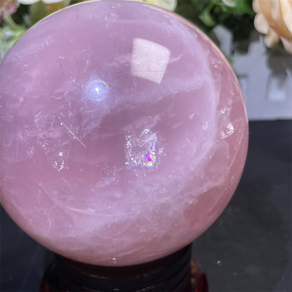 2.2LB 3.5″ Natural Rose Quartz Sphere Ball Decor Crystal Heal Reiki Rainbow