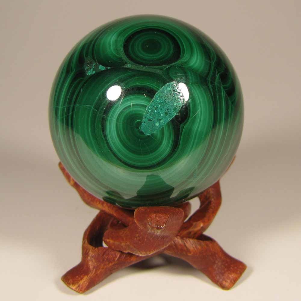 48mm MALACHITE Polished Gemstone Sphere Ball w/ Stand – Congo, Africa