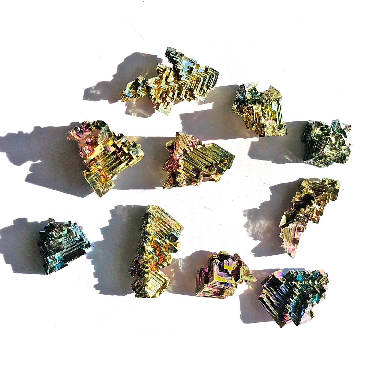 Lot of 10 Bismuth Crystals-Wire Wrap- Education- Crystal Grid- Rainbow bislot300