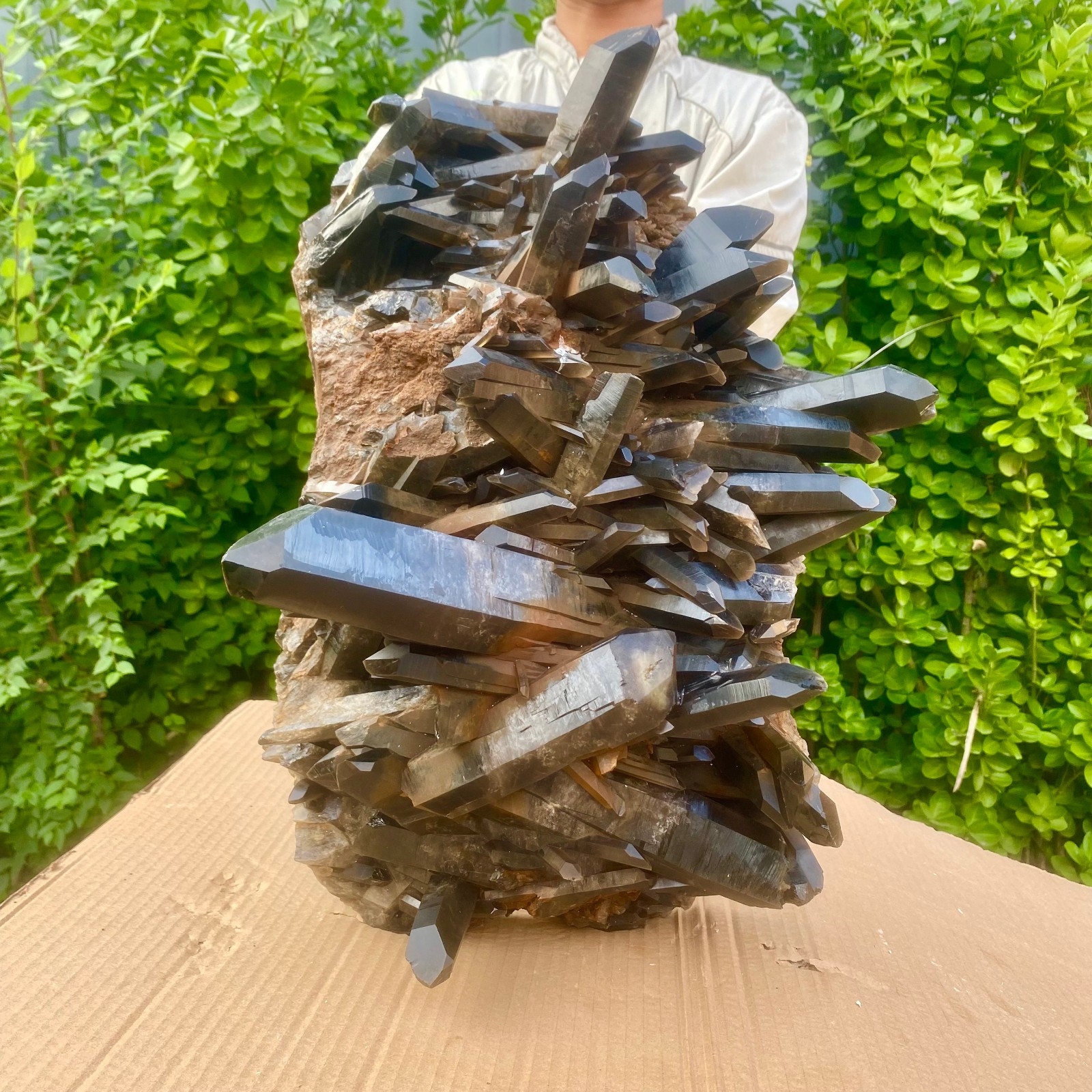 57.76LB Natural Black Smoke Color Quartz Cluster Crystal Specimens Mineral Heali