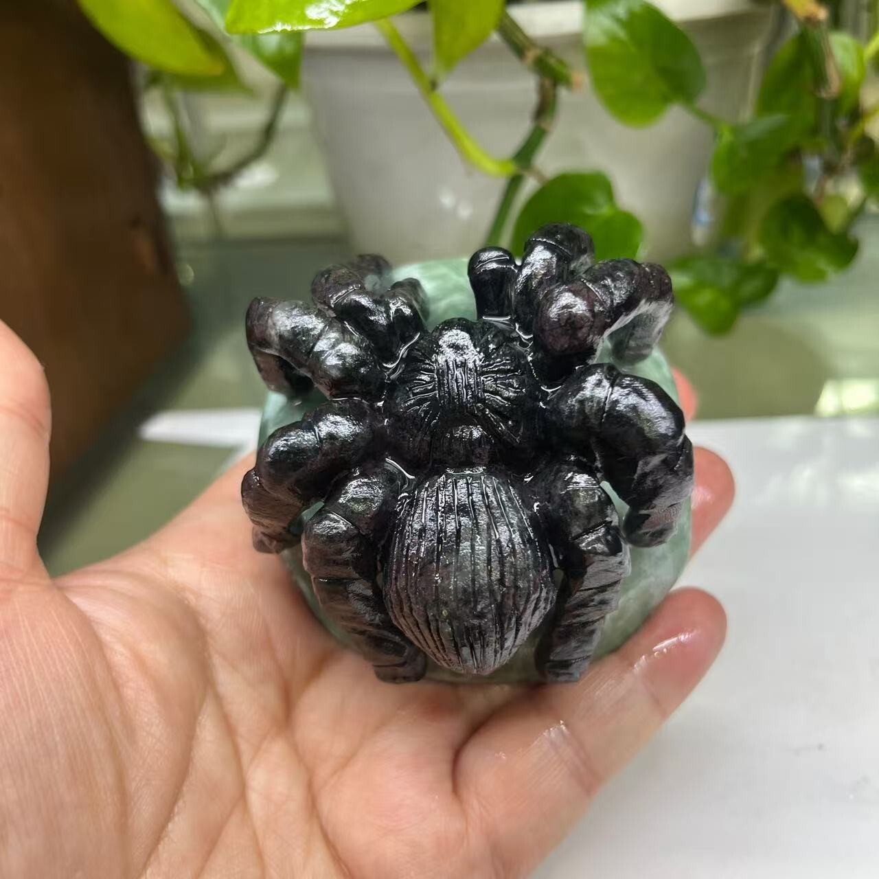1pc Natural garnet quartz carved Spider skull gift crystal reiki Random