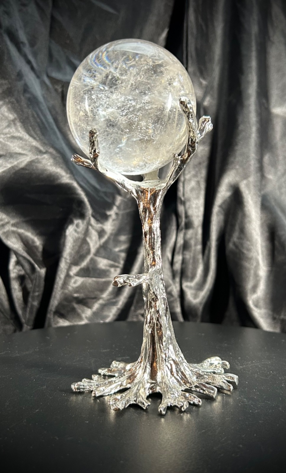 2.62″ Clear Quartz Sphere With Custom Metal Tree Stand 14.6 oz (413 grams)