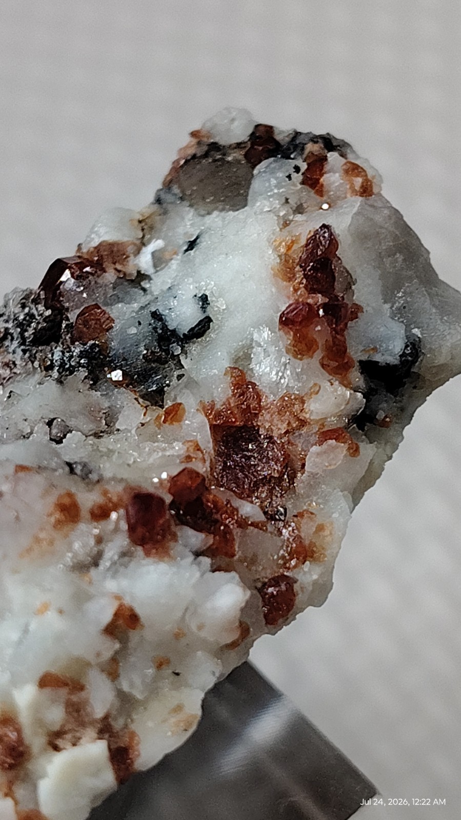 2.5″ Fluorescent HYALITE OPAL on SPESSARTINE GARNET & Feldspar – China
