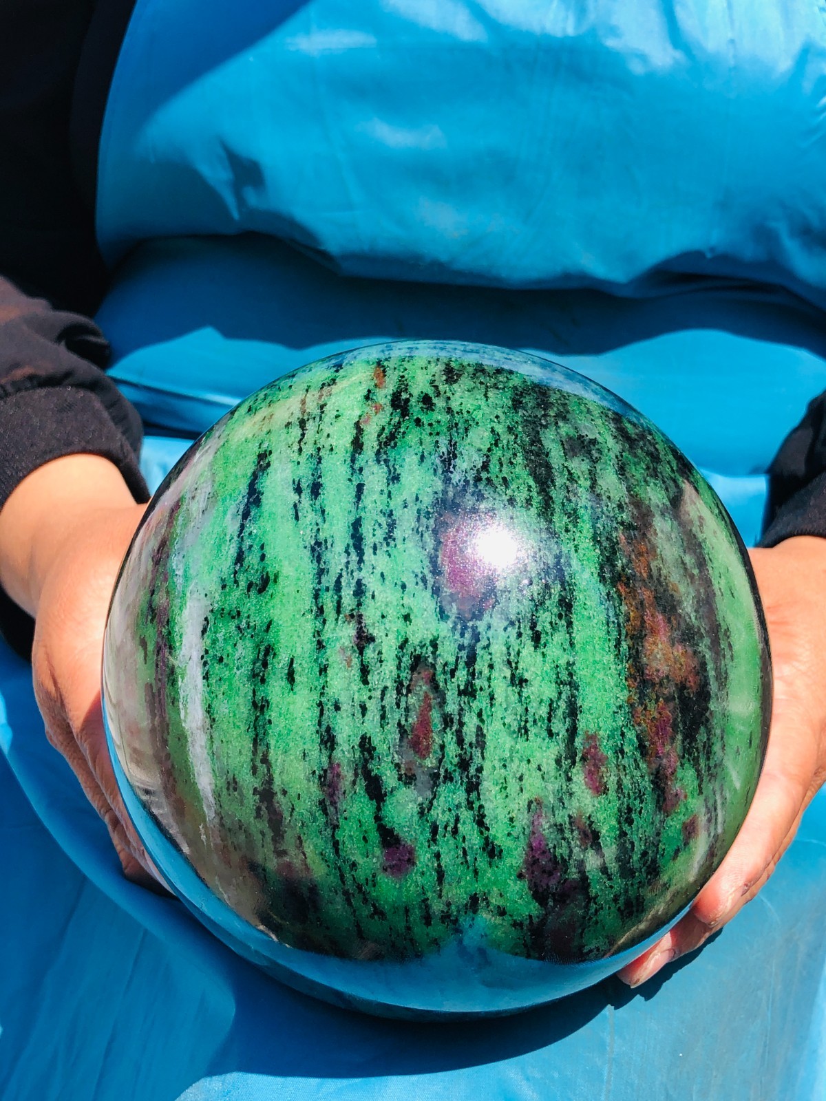 12.29 LB Large Natural Ruby Zoisite Sphere Crystal Healing Stone Specimen 5157
