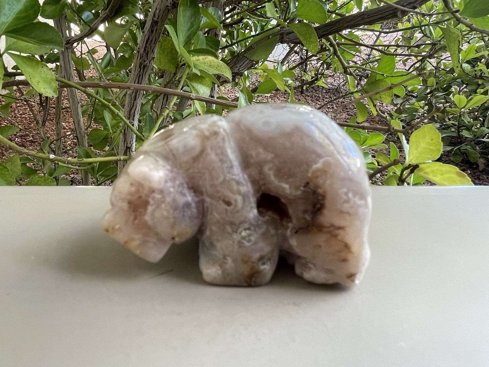 Flower Agate Crystal/Gemstone Polar Bear Carving W/Druzy 83G 2 1/4″ x 1 1/4″