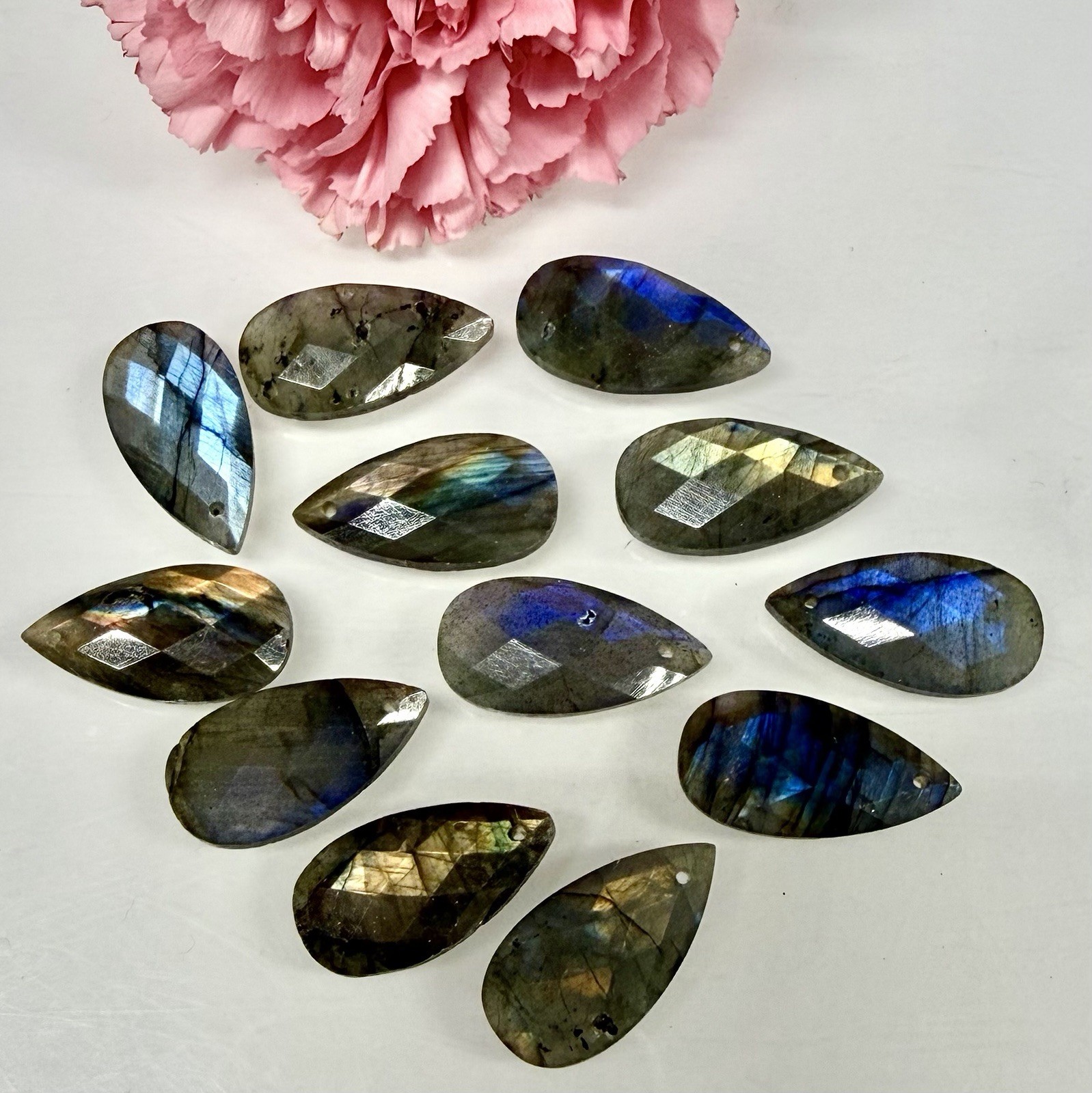 Wholesale 12 Pcs Natural Labradorite Faceted Cabochon Crystal Healing 25mm