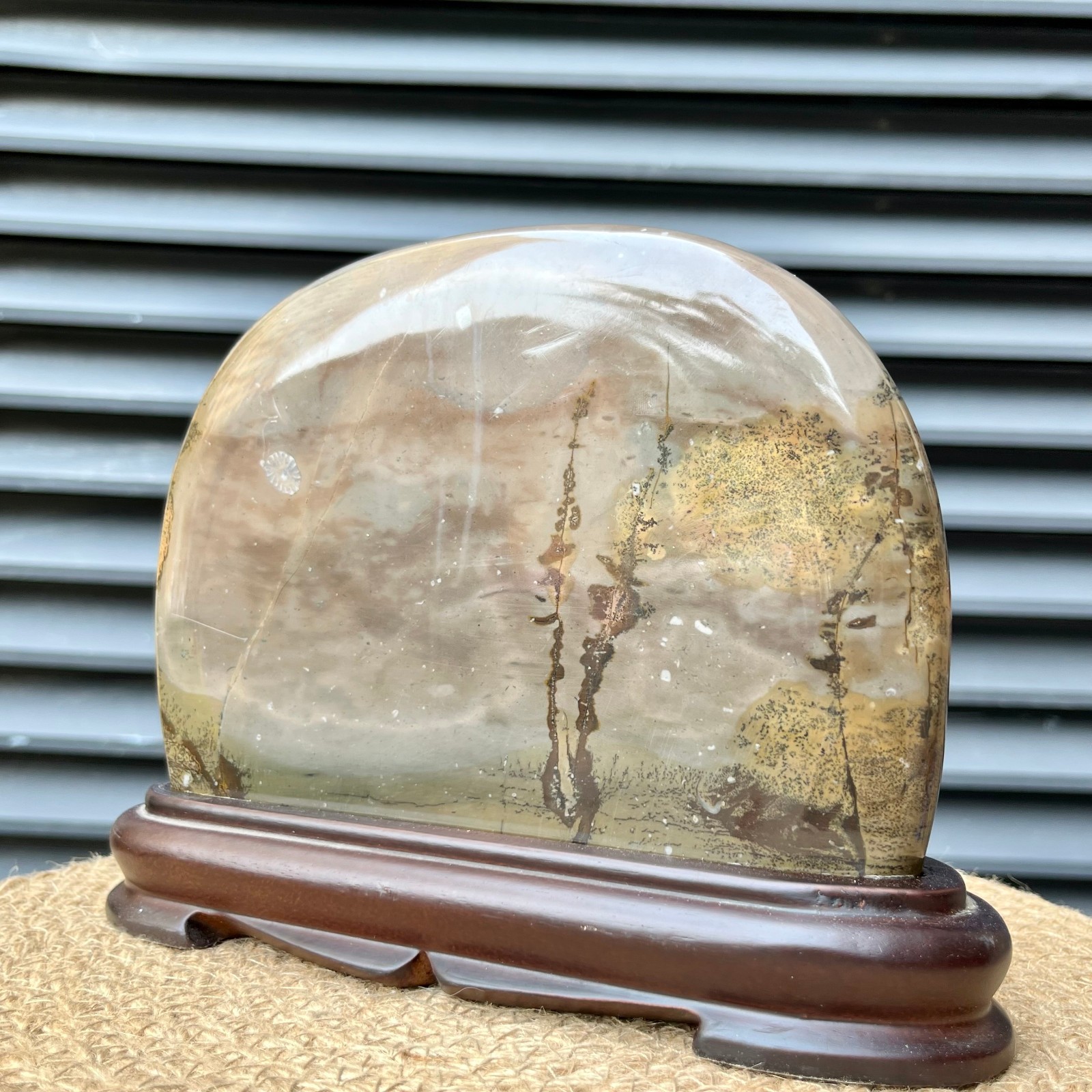 Natural Stone Display Polished Scenic Pattern Art w/ Stand 5.8 lb