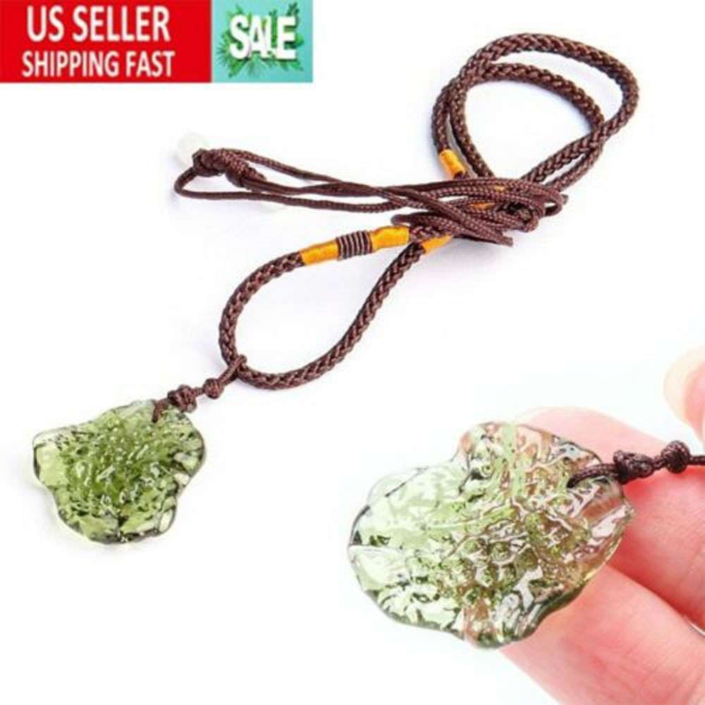 Natural Czech Moldavite Meteorite Impact Pendant Necklace Chakra Healing Green