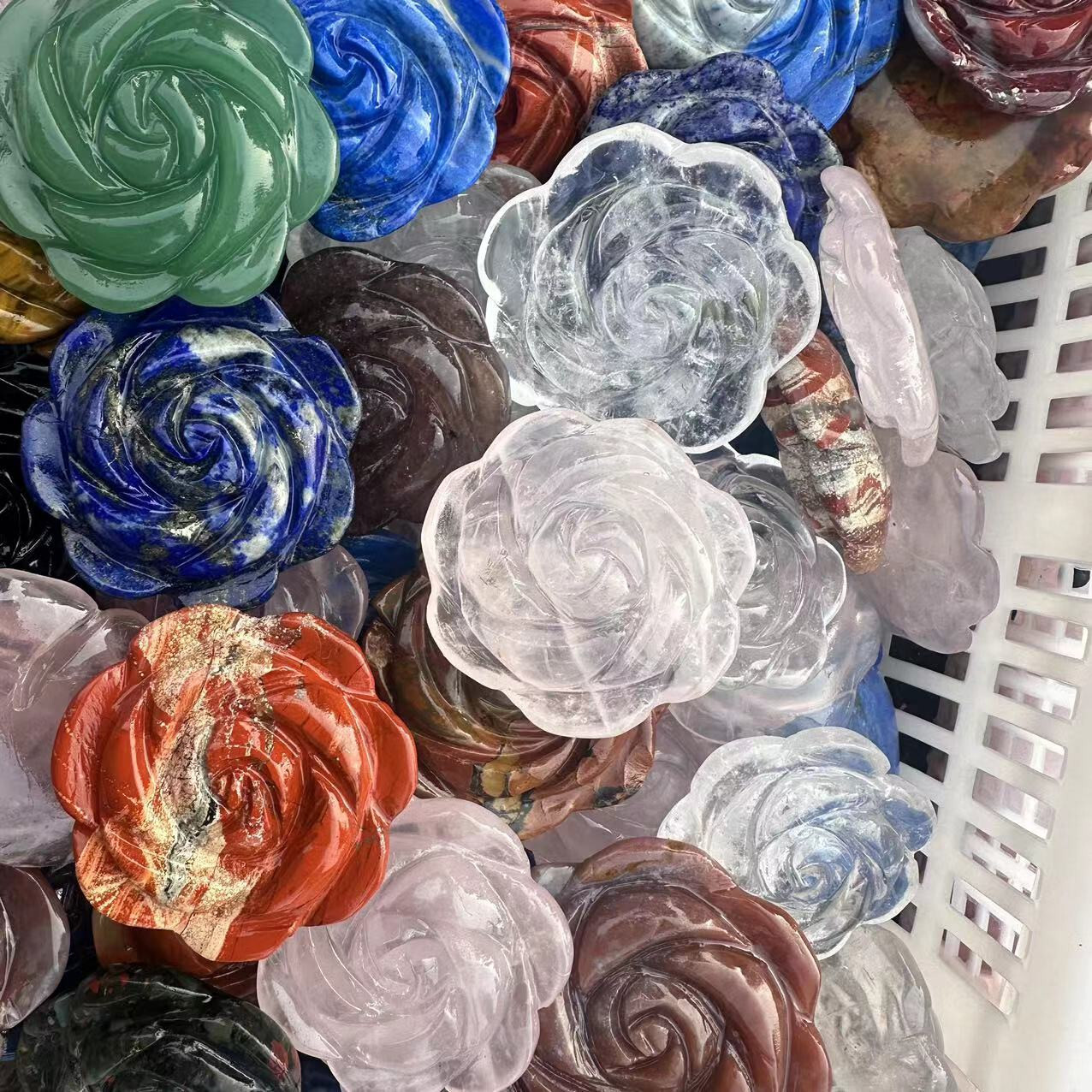 2″ Natural Mix Quartz hand Carved Crystal rose flower reiki Healing random 1pc