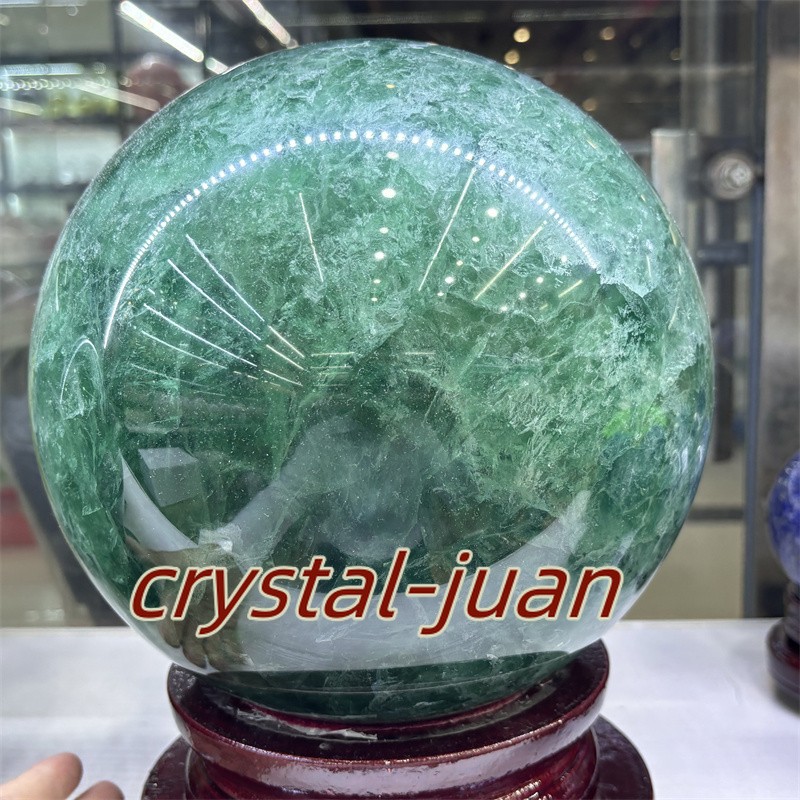 45.1LB Top Natural green fluorite Quartz Sphere Crystal Ball Healing 220mm+stand