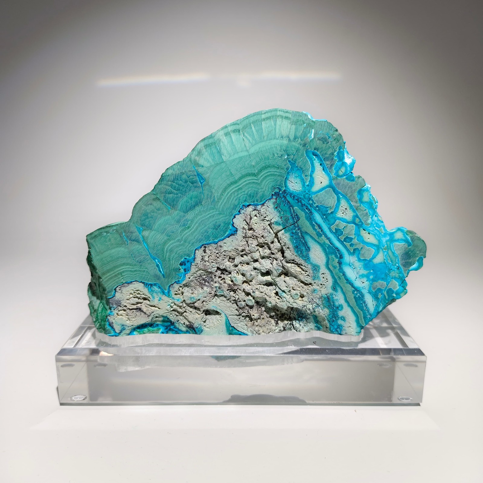 3.63LB Rare Natural Silicon Malachite Quartz Crystal Mineral Specimen + Stand