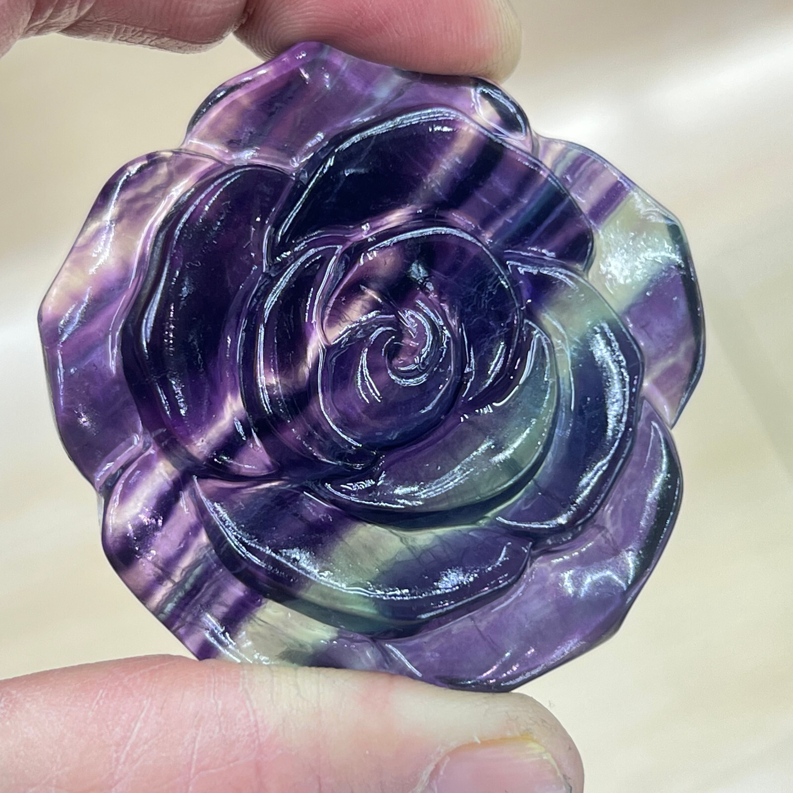 2″+Natural Colorful fluor Quartz Hand Carved flower skull Crystal Healing 1pc