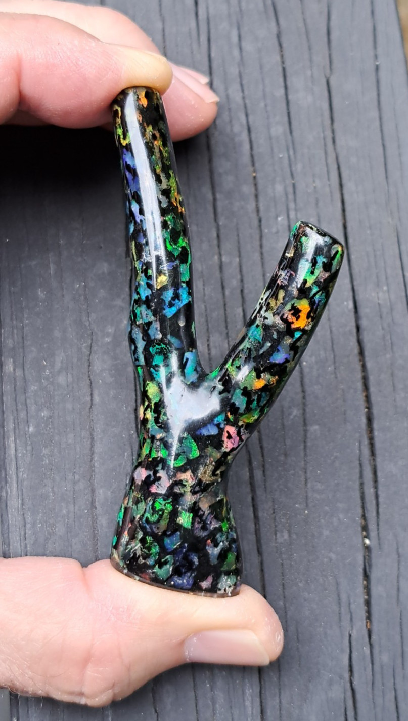 Huge Multicolor Indonesian Wood Opal Fossil Inlaid Mosaic Branch Stands Up