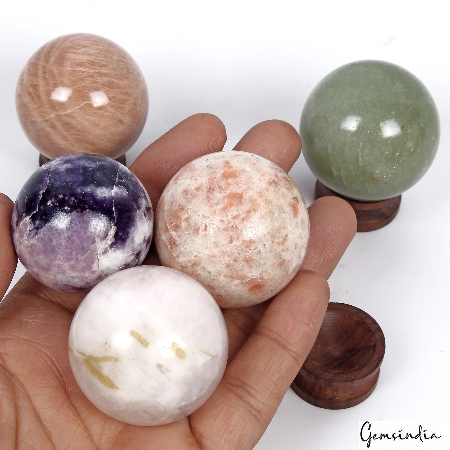 2200 Ct Natural Untreated Multi Gems Sphere Healing Crystal Gems Ball With Stand
