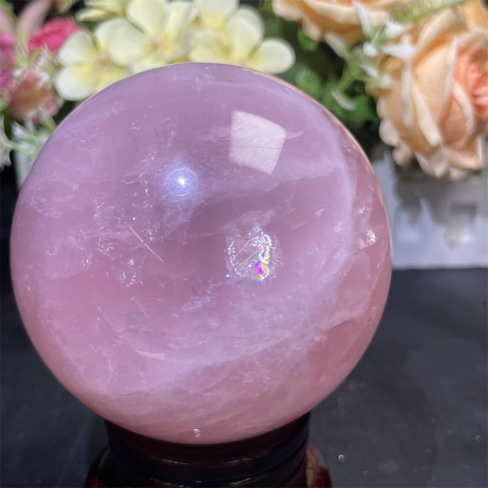 2.2LB 3.5″ Natural Rose Quartz Sphere Ball Decor Crystal Heal Reiki Rainbow