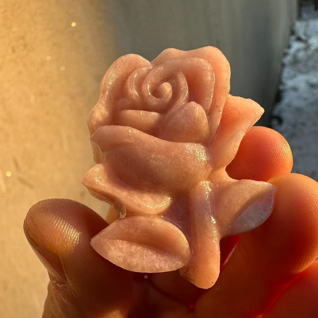 1pc Natural Pink opal Quartz hand-Carved flower skull Crystal Reiki healing gift