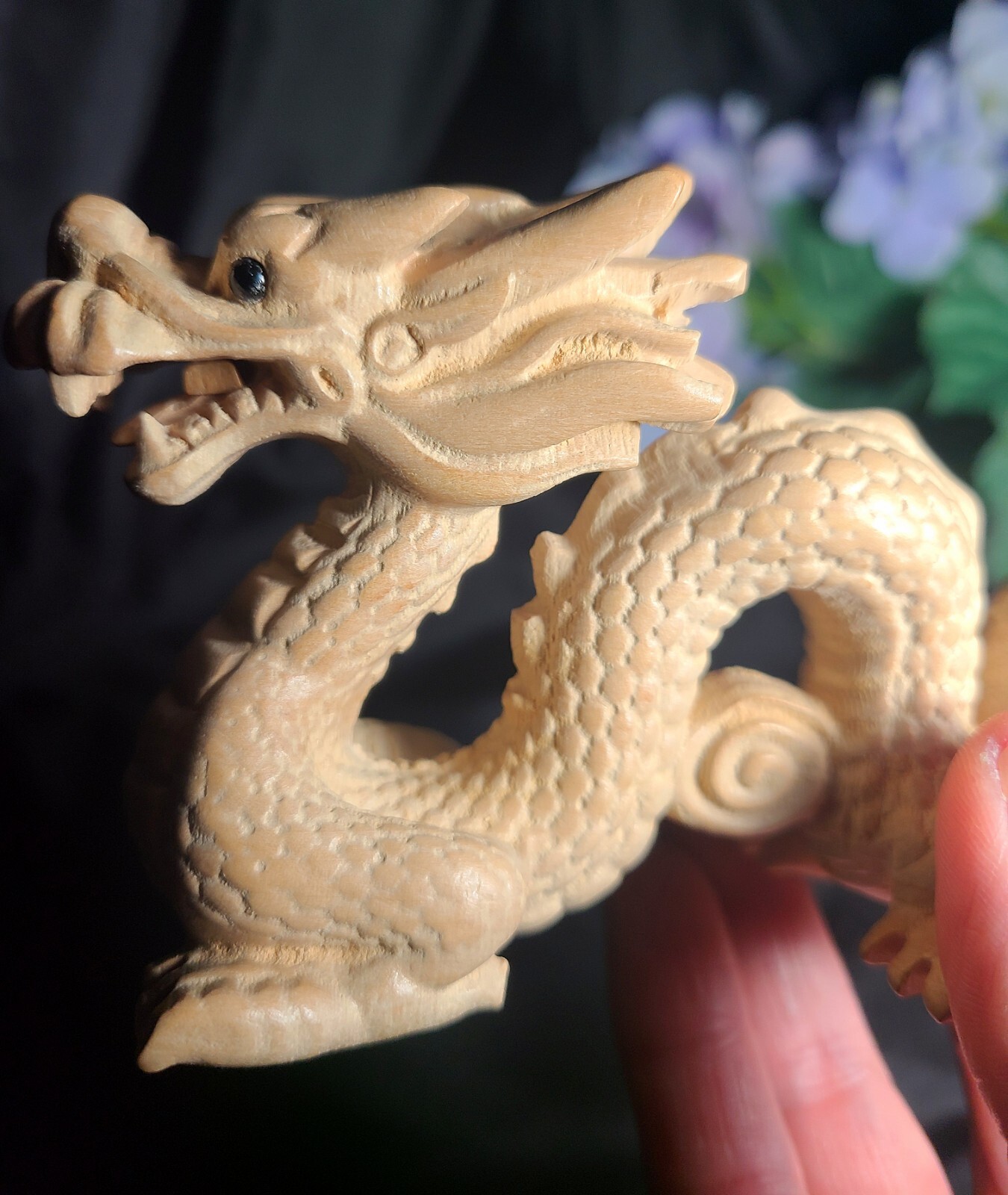Large 6″ Full Body Detailed Wood Dragon Carving Figure – 2024 Year of The Dragon