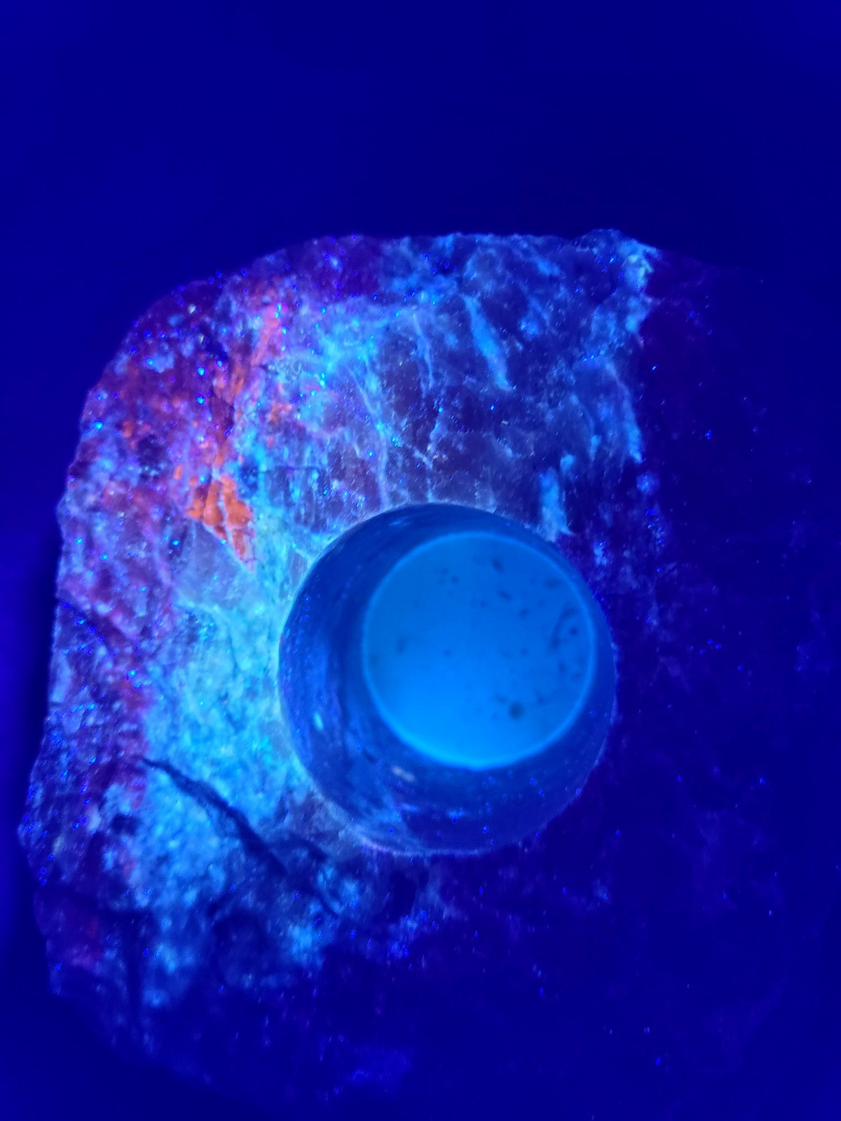 Large Raw 2lb UV Reactive Sodalite Stone Candle or Sphere Holder Tea Light Stand