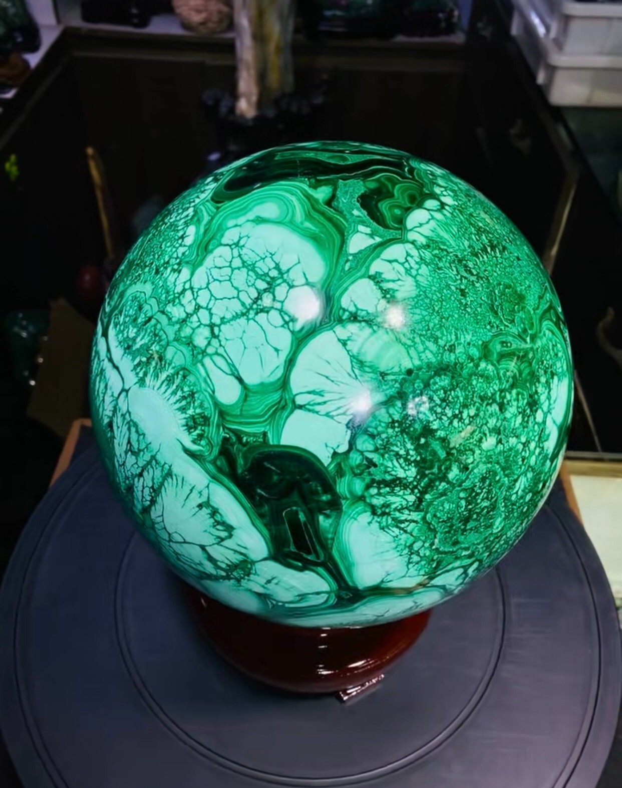 42.55LB Large Natural Malachite quartz hand Carved sphere Crystal Healing+stand