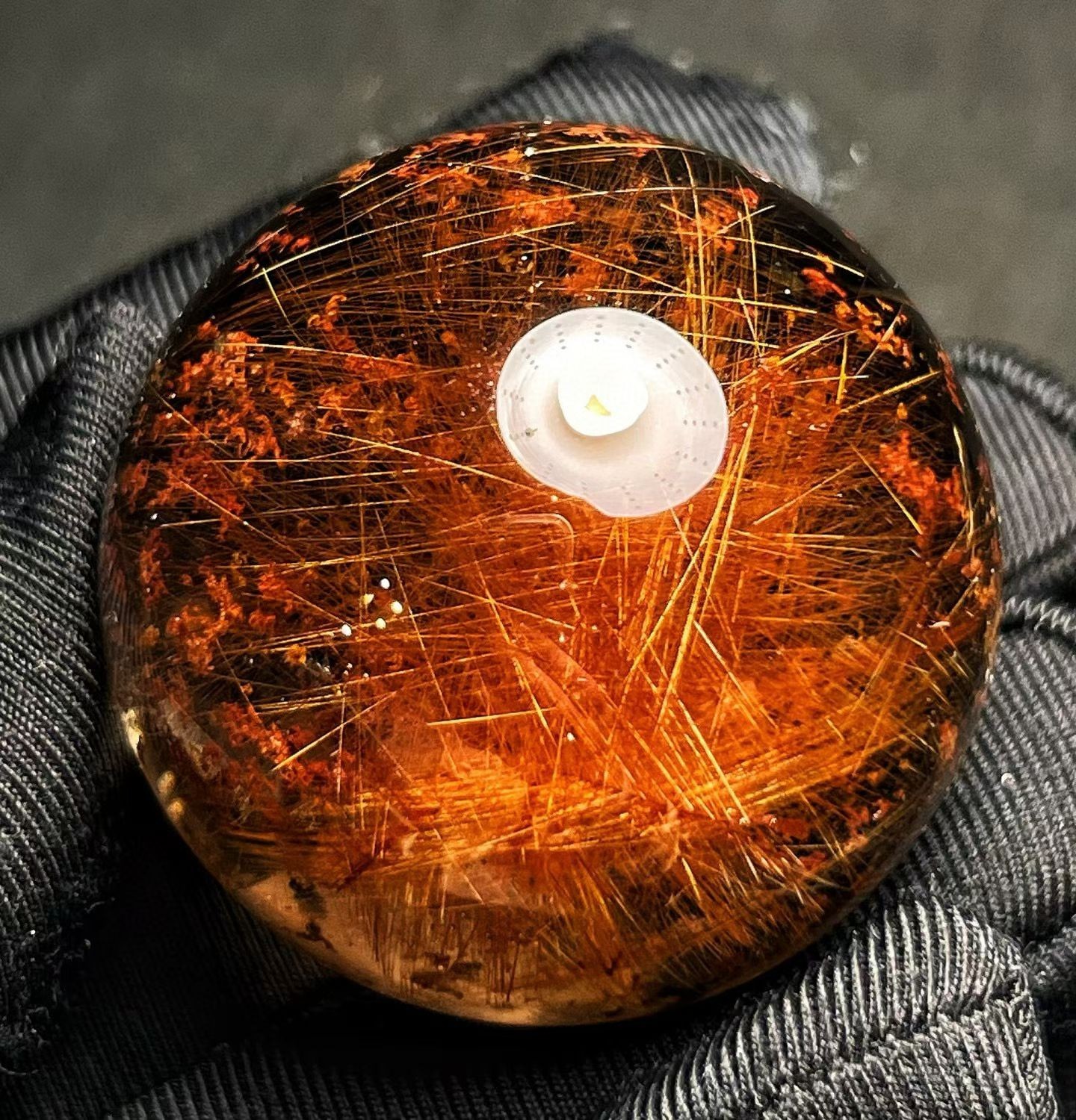 Rare Natural Rutilated Quartz sphere red Ghosts Phantom crystal ball 79g/38mm