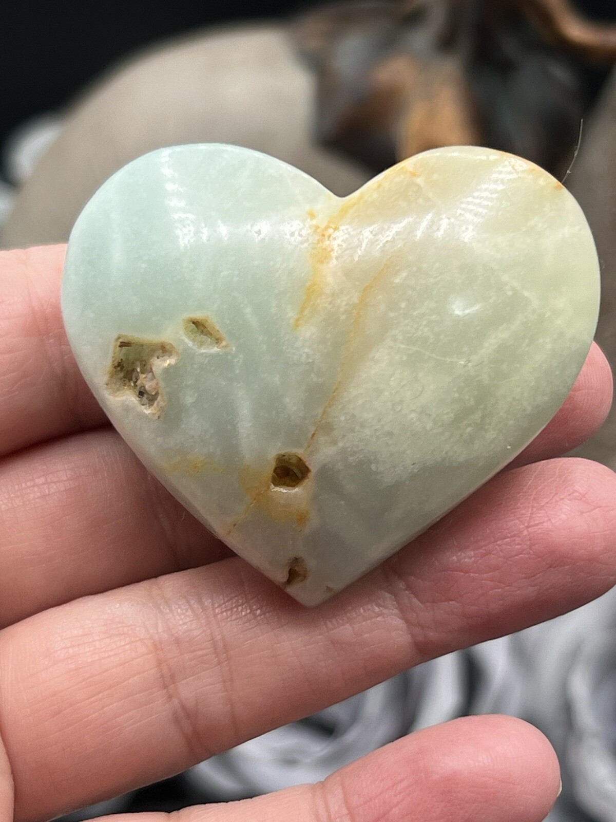 Natural Caribbean Calcite Carved Hearts Beautiful colors Free ship & gift