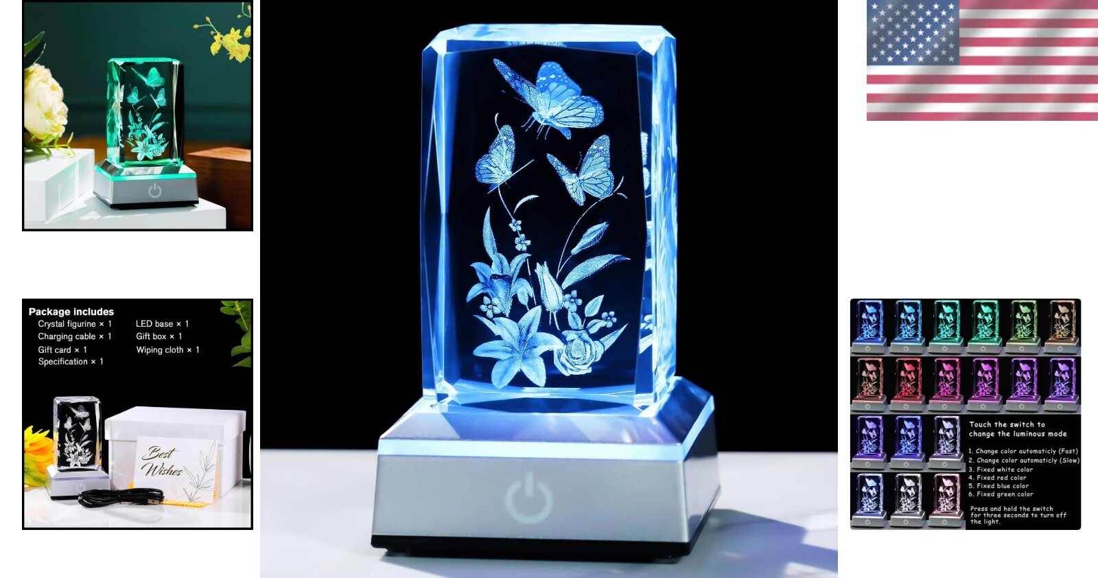Elegant 3D Laser-Engraved Butterfly and Lily Lamp – Perfect for Home Décor