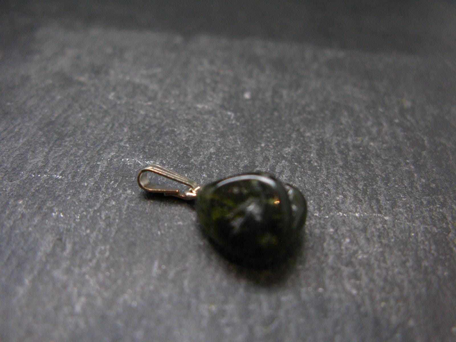 Gem Moldavite Tektite SS Pendant From Czech Republic – 0.8″ – 1.5 Grams