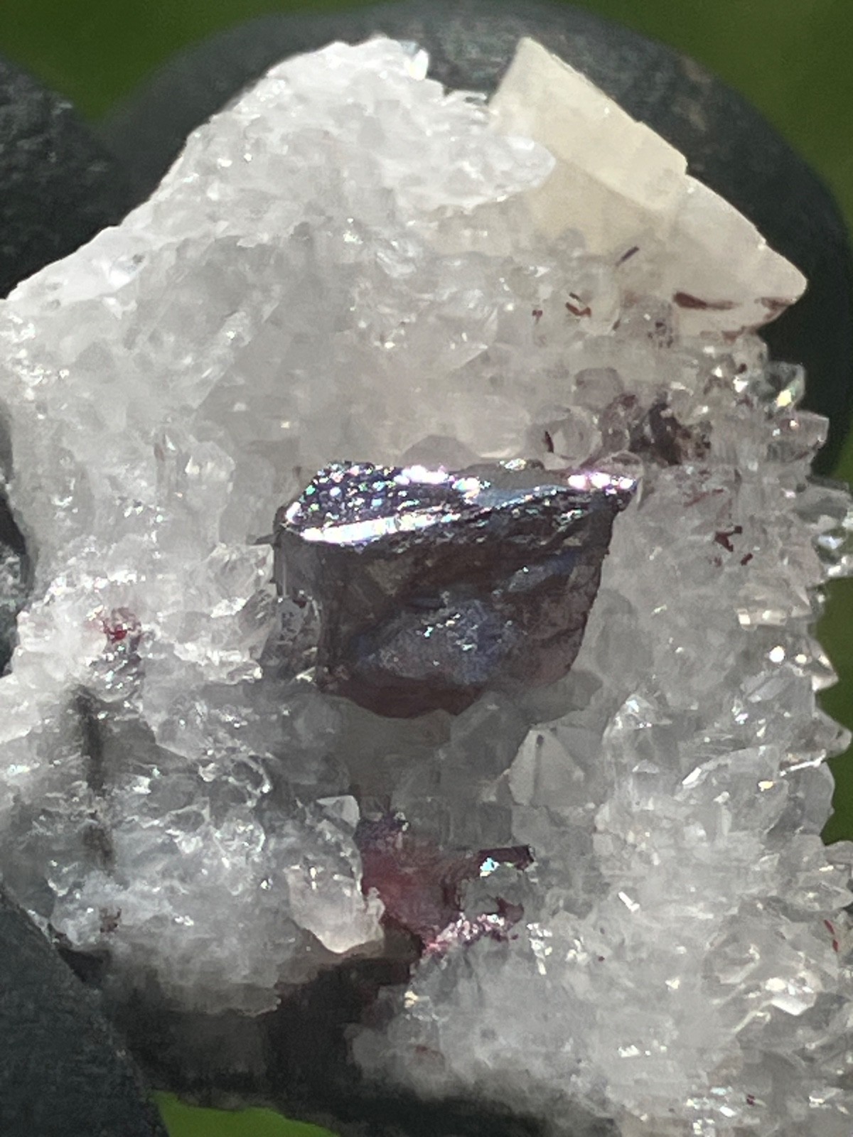 Pristine Cinnabar “drillbit” on Quartz, Calcite Tongren Mine Wanshan dist. China