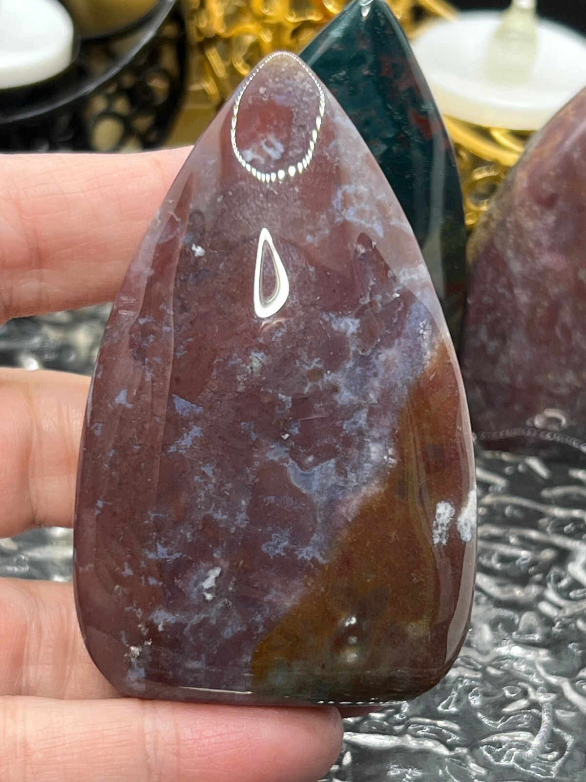 Natural Colorful Ocean Jasper freeform Flame Tear HQ High Polish L@@K Free ship