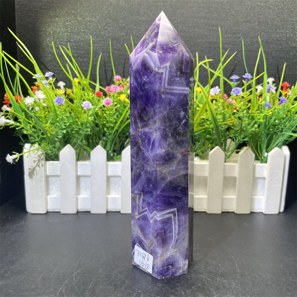 1.6LB 7.6″ Natural Dream Amethyst Obelisk Quartz Crystal Tower Point Decor