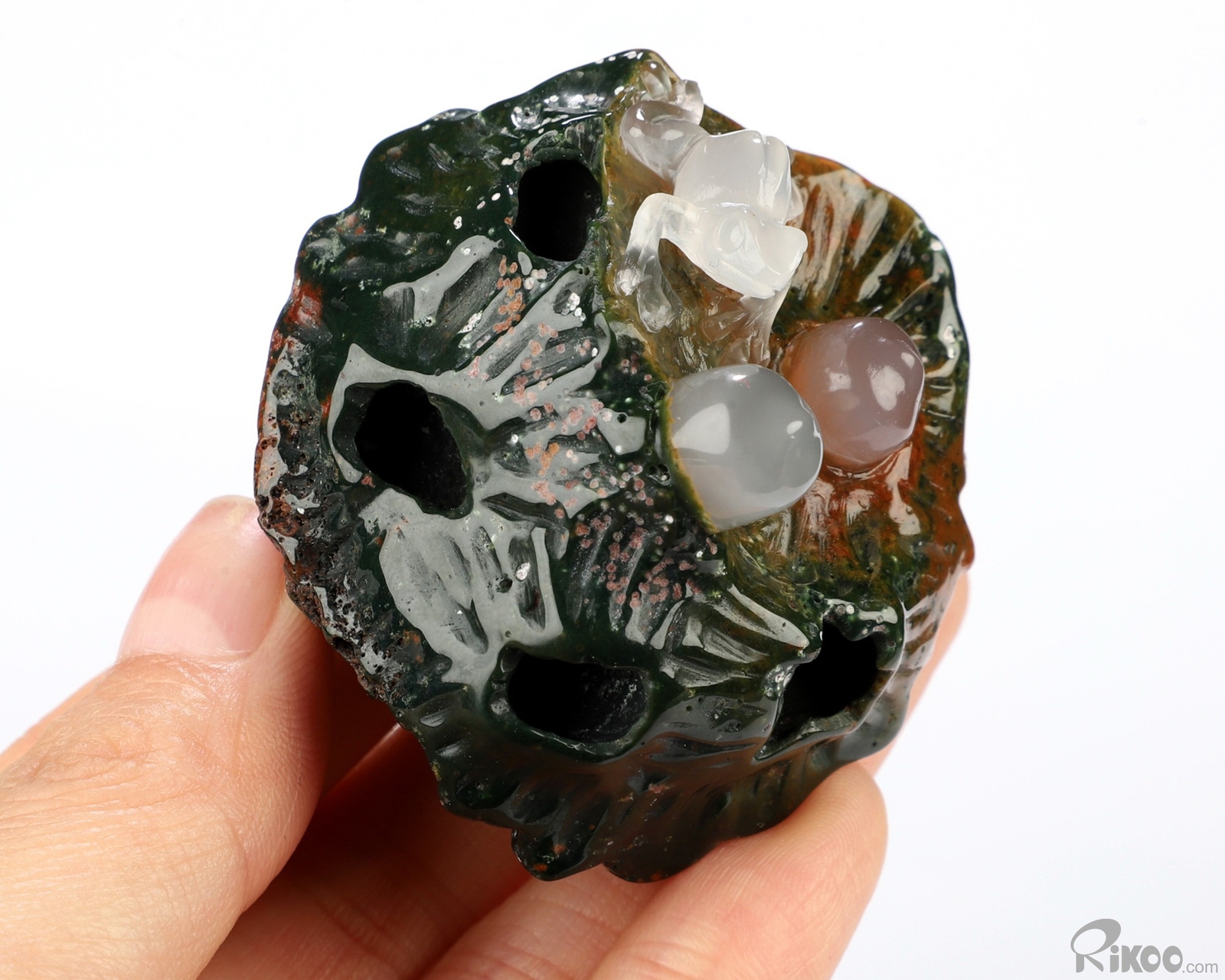 2.0″ Indian Agate Hand Carved Crystal Frog Sculpture, Crystal Healing