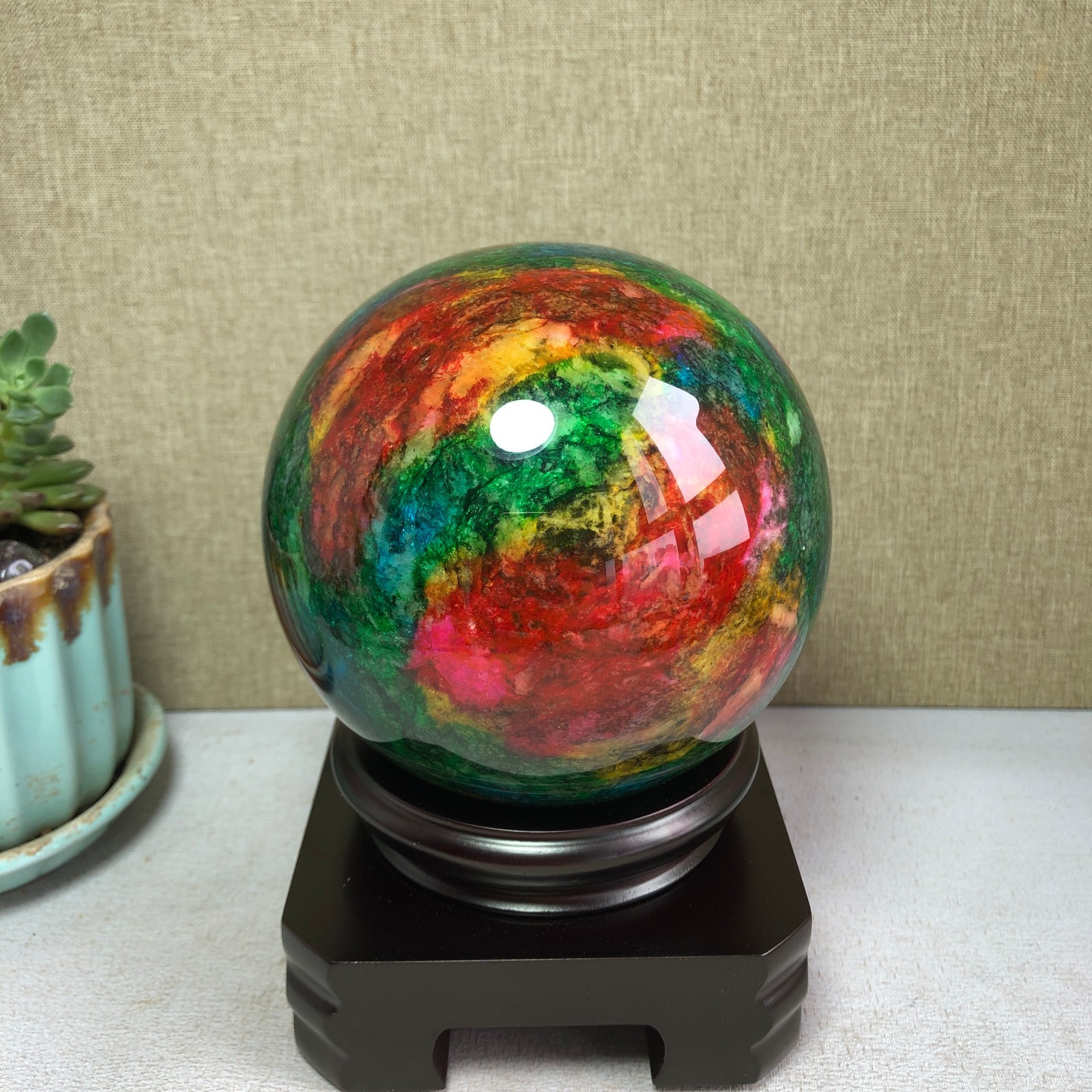 Natural “Seven Colors Jade” sphere flat bottom specimen Taiwan China 99mm A4582
