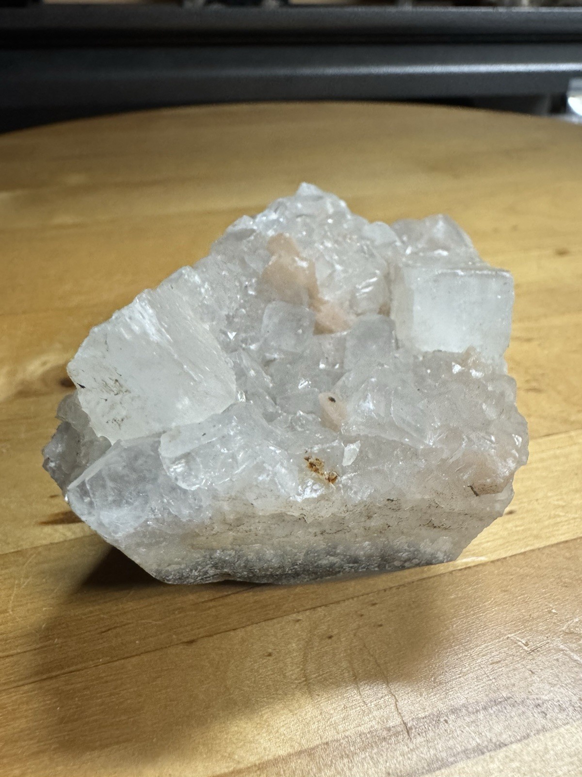 7099 Apophyllite With Stilabite India 1.5”T 2.0”W 3.4”L Wt. 8 Oz.