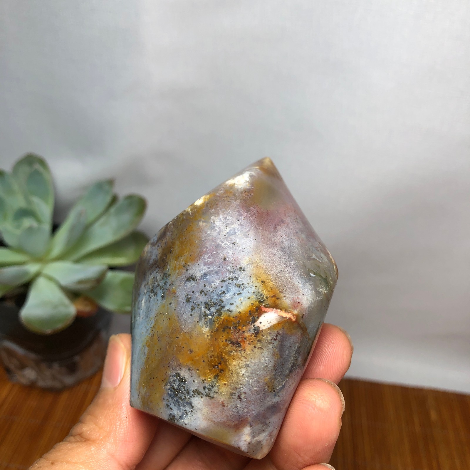 Natural Ocean Jasper torch Hand carve polish/rough Crystal free standing A7186
