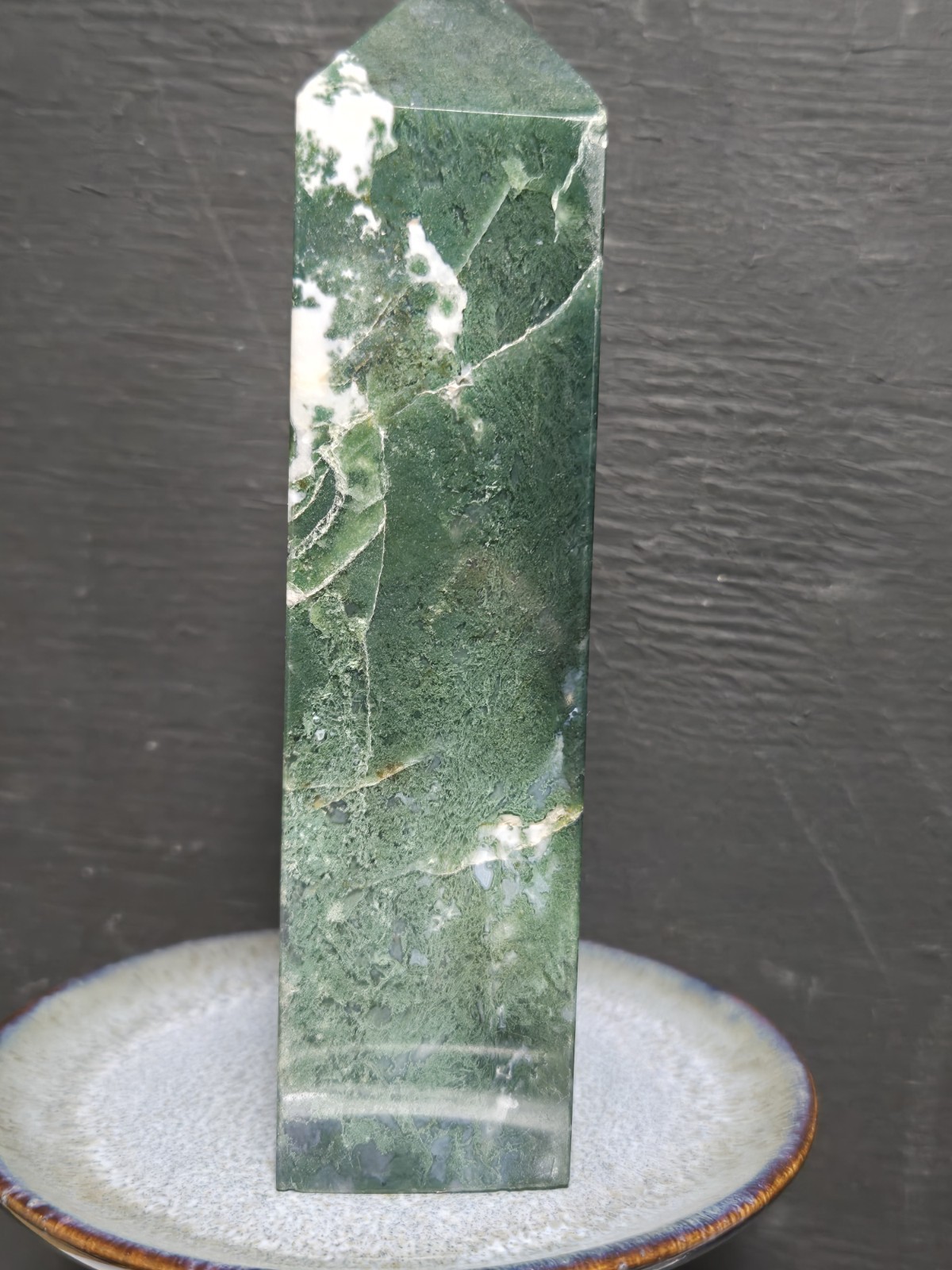 STUNNING HIGH QUALITY RAINBOW OCEAN JASPER/MOSS AGATE TOWER 6in tall G52