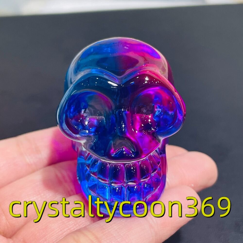 2″ Rainbow Titanium Melting Quartz Hand-carved Skull Crystal Reiki Healing 1PC