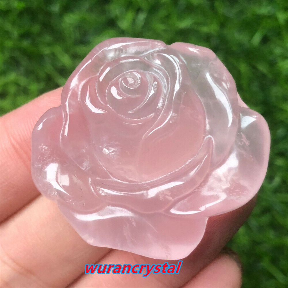 Natural Rose Quartz Hand Carved Rose Flower Skull Crystal healing gift 1pc