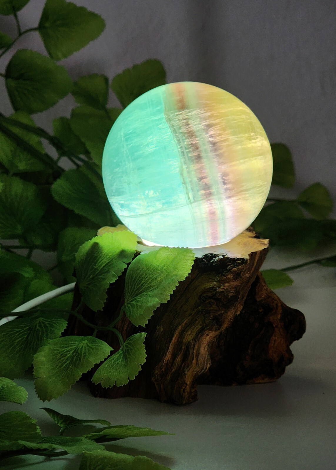 Candy Flourite Sphere, Free Lighted Wood Base, Crystal Sphere, Flourite Sphere
