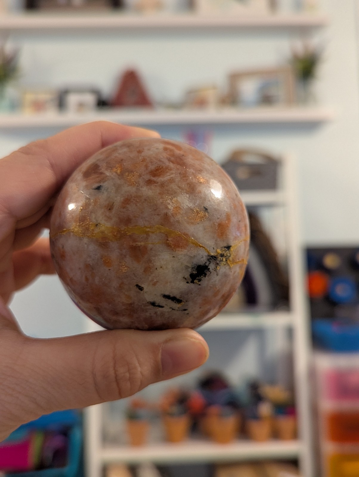 66 mm Sunstone Gemstone Large Crystal Sphere & Stand (India) US Seller