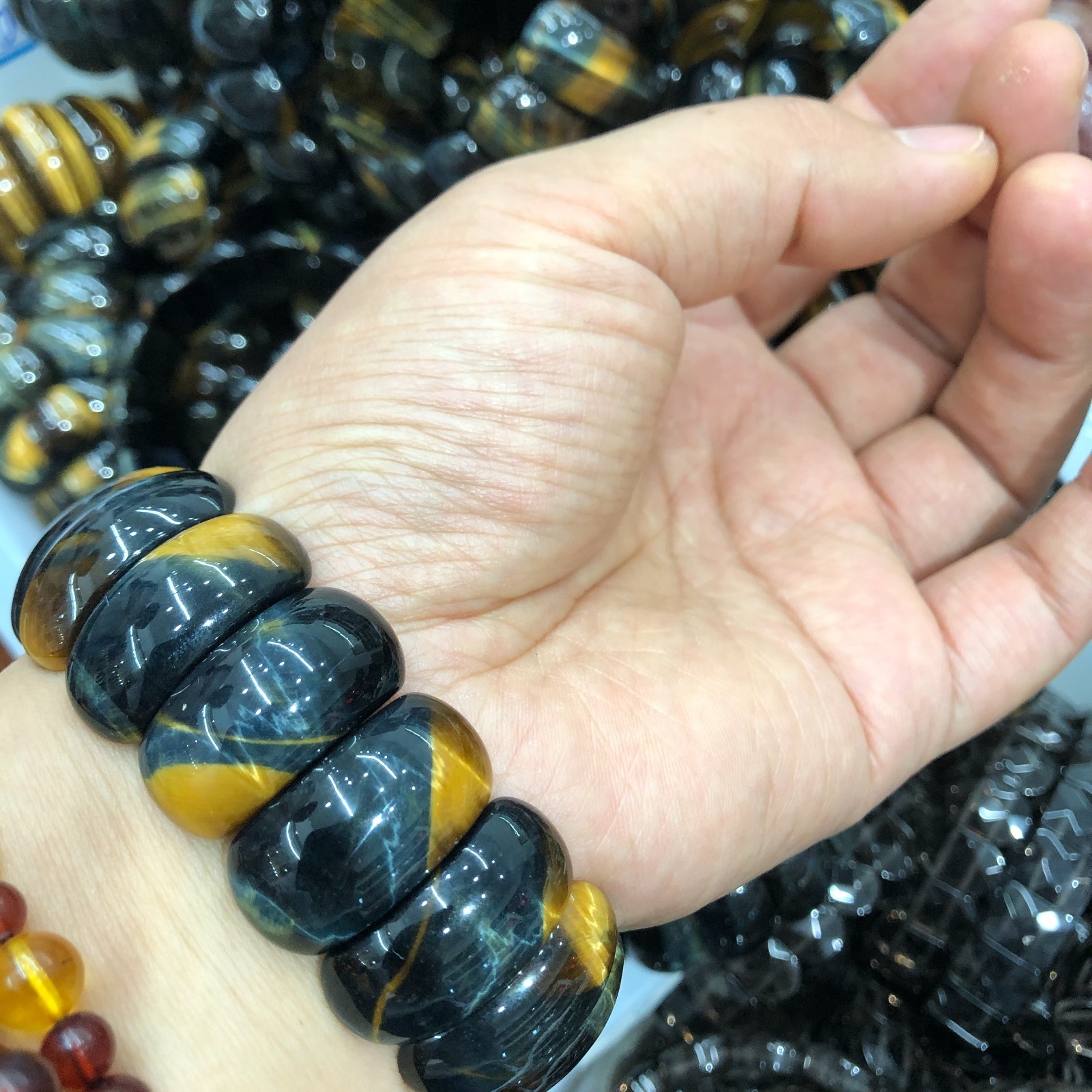 1Pcs Natural Tiger’s Eye Stone Bracelet Brown Gemstone Stretch Bracelet Handmade
