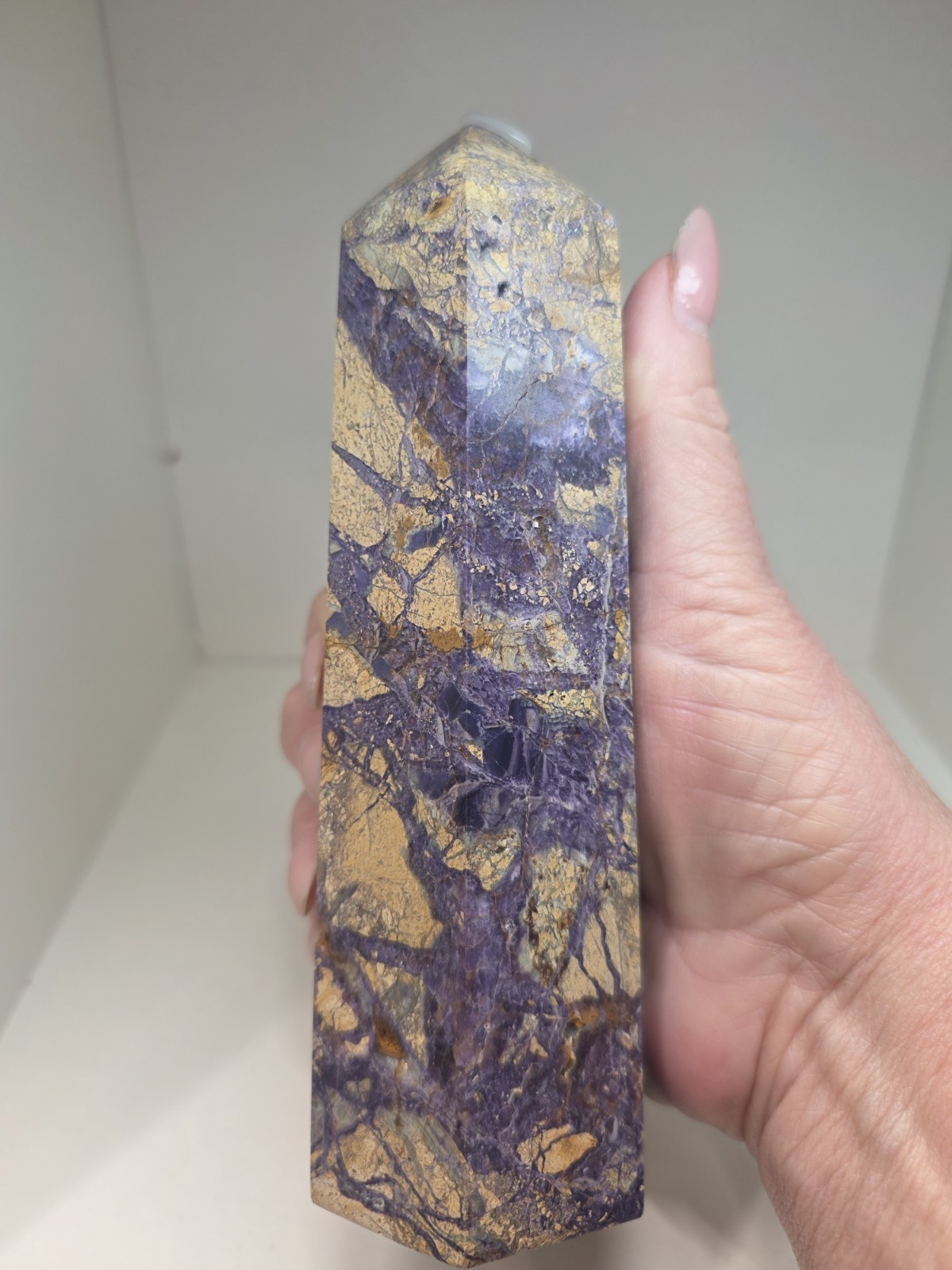Root Fluorite Tower 2 lb Purple Gold Brecciated Crystal Point Statement Piece