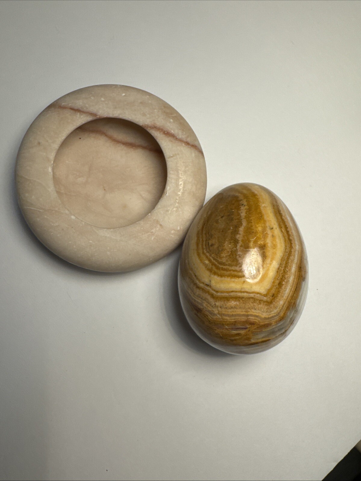 Vintage Beautiful Brown And White Tones Polished Onyx Egg With Marble Stand