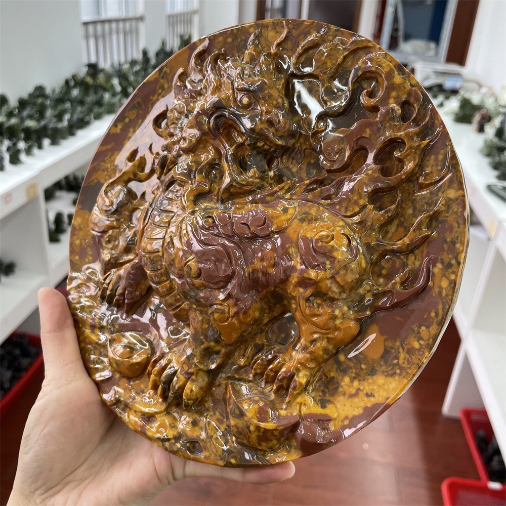 1.9LB 7.4″Natural Seven Colorful Jade Kylin Crystal Heal Carving Quartz Decor